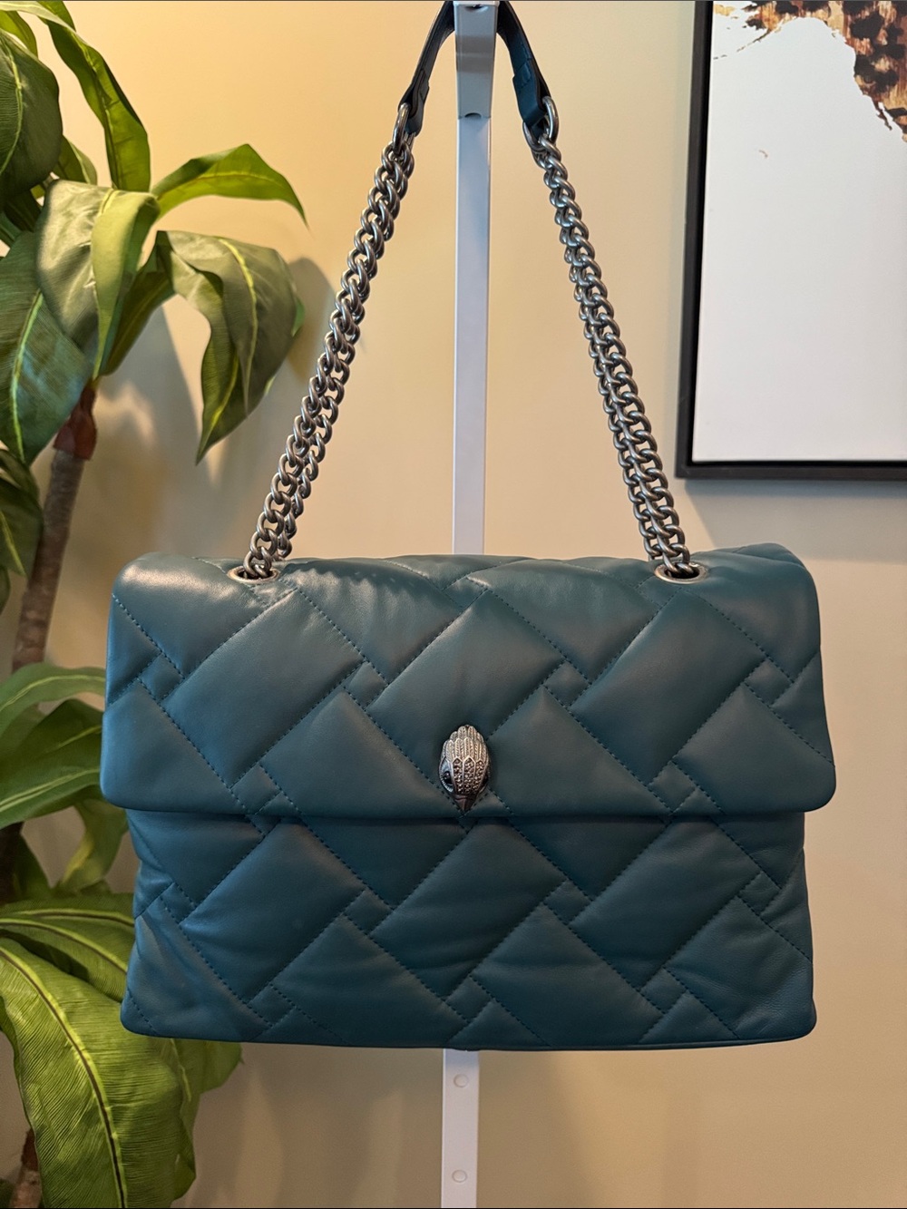 Teal Quilted Chain-Handle Shoulder Kurt Geiger Bag XXL comes with Dust Bag.